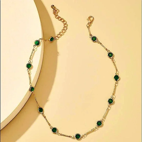 Gold Emerald Green Zircon Choker - Picture 6 of 9